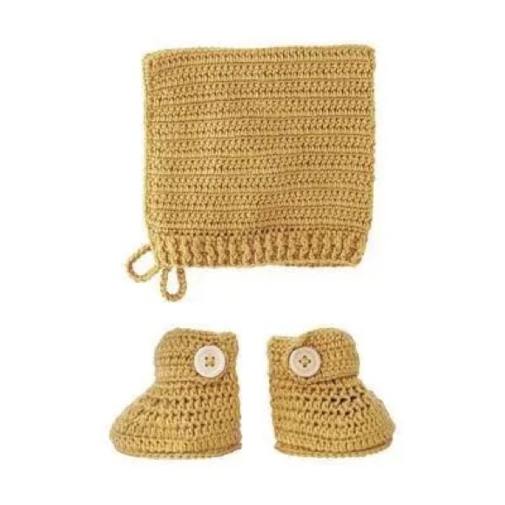 New O.B Design Turmeric | Crochet Bonnet & Bootie Set | Handmade